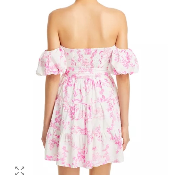 AQUA 🆕 Puff Sleeve Off-the-Shoulder Cotton Floral Tie Waist Dress - Exclusive M - Picture 6 of 16